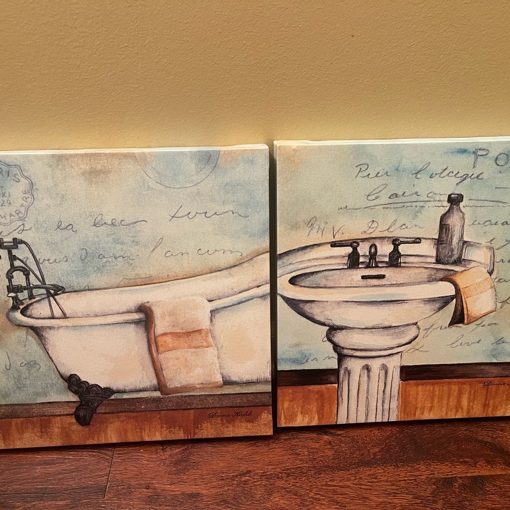 Vintage Bathtub and Sink Bathroom Prints" by Donna Knold
